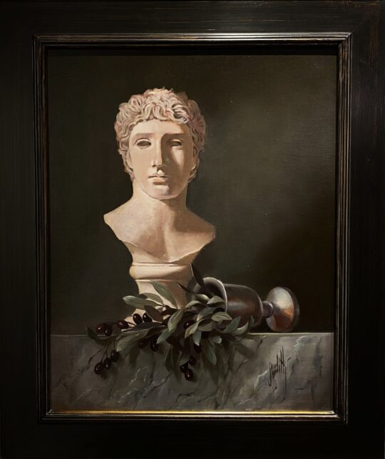 "Bust & Pewter Vase with Olives" <br /> Oil, 16x20