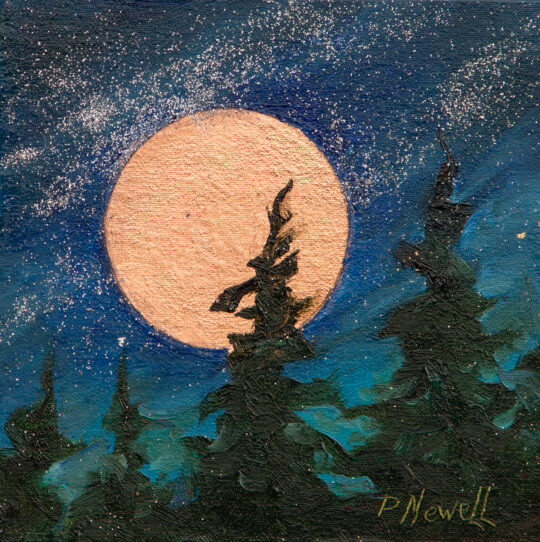 "Starry Copper Moon I" <br /> Oil & Copper Leaf, 5x5