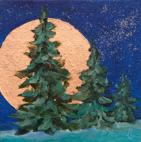 "Starry Copper Moon III" <br /> Oil & Copper Leaf, 5x5