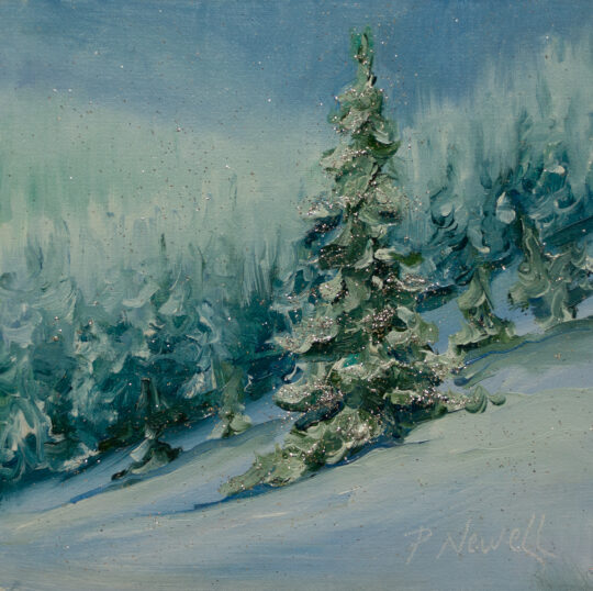 "Snowy Pines V" <br /> Oil & Glitter, 5x5