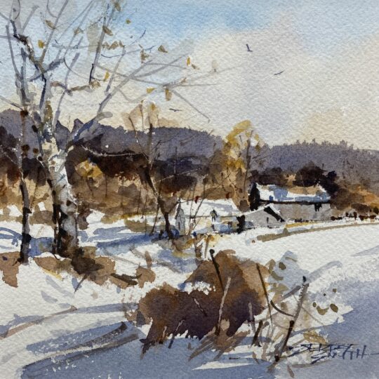 "Hillview Farm" <br /> Watercolor, 6x6