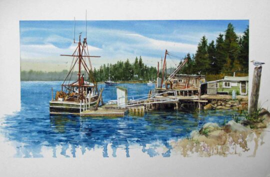 "Northern Fishing" <br /> Watercolor Gouache, 10x15