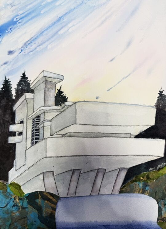 "Falling Water - Rebel In Concrete" <br /> Watercolor Fusion, 14.5 x 22