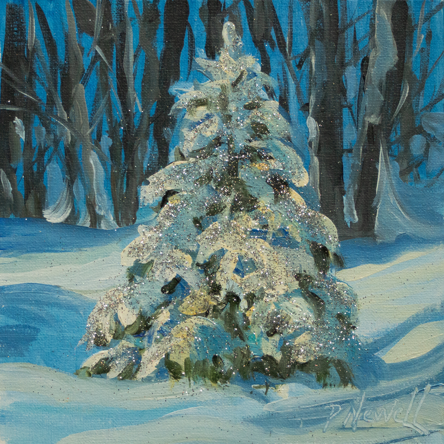 "Winter's Breath" <br /> Oil & Glitter, 5x5