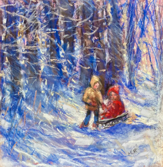 "Sled Ride" <br /> Pastel, 6x6