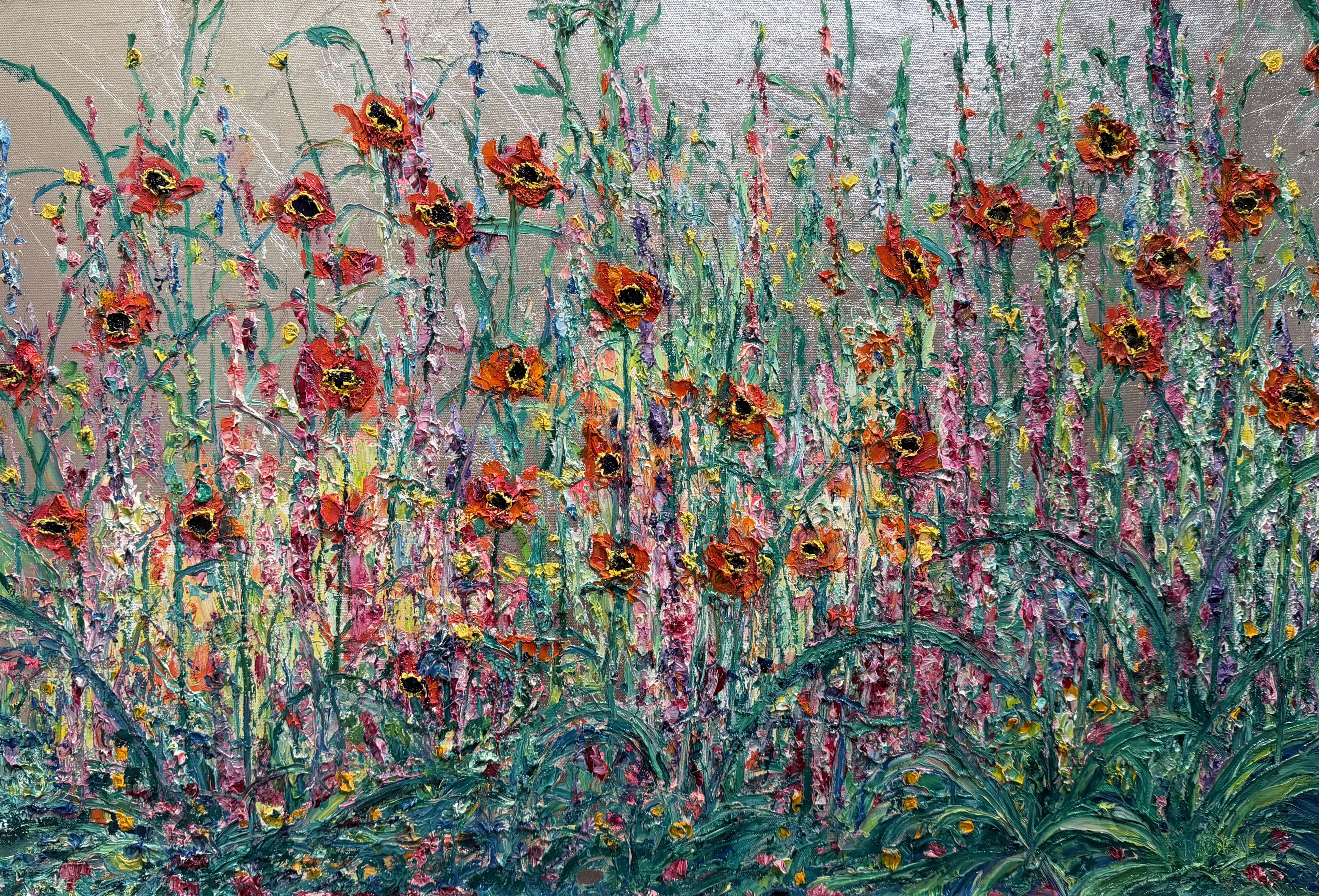 "Colors Poppin" <br /> Oil & Silver Leaf, 24x36