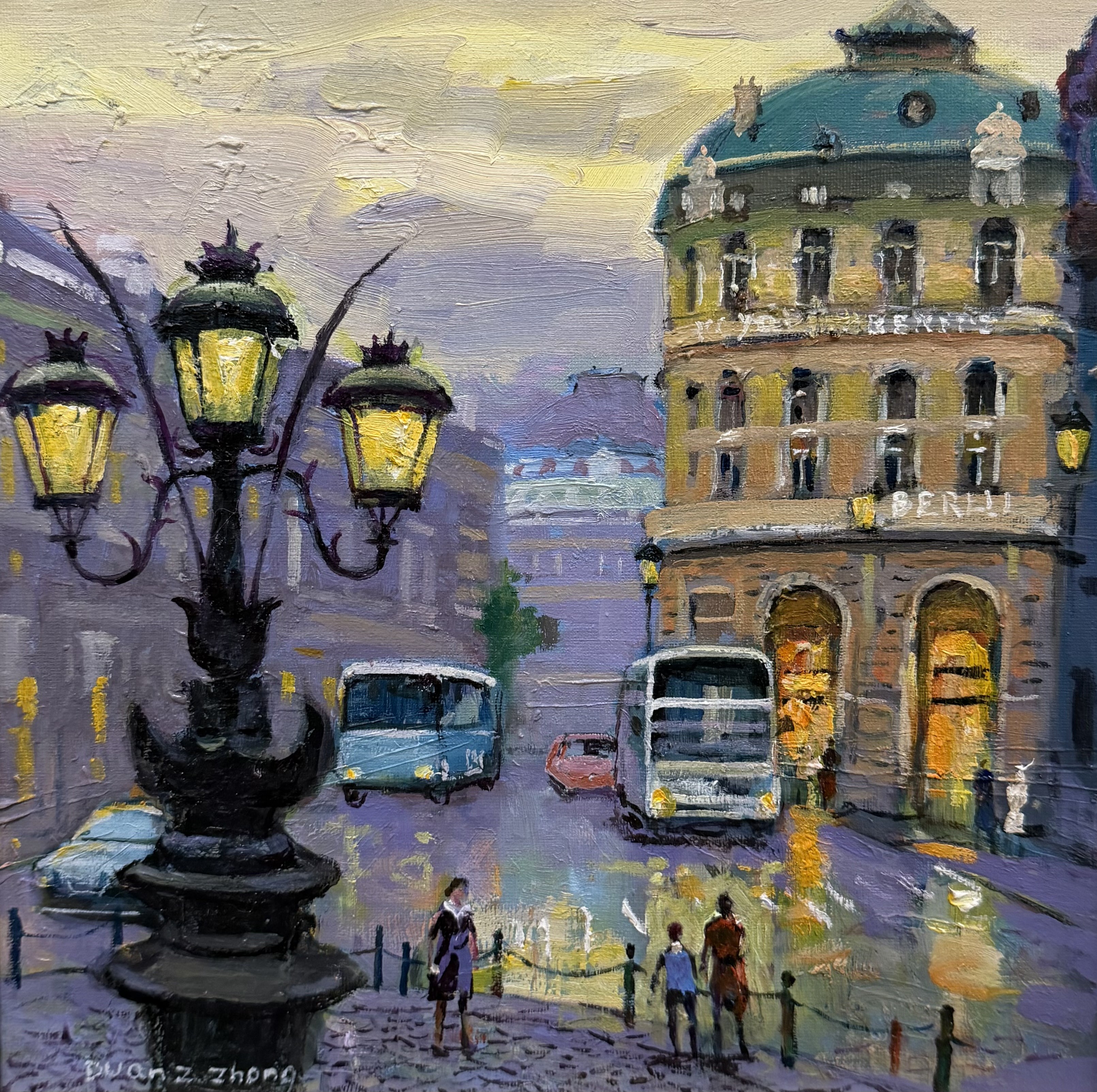 "Paris - Plaza Street Lamp"<br /> Oil, 12x12<br /> No. 42