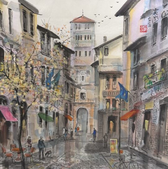 "Tuscany Italy II"<br /> Watercolor, 33x33<br /> No. 47